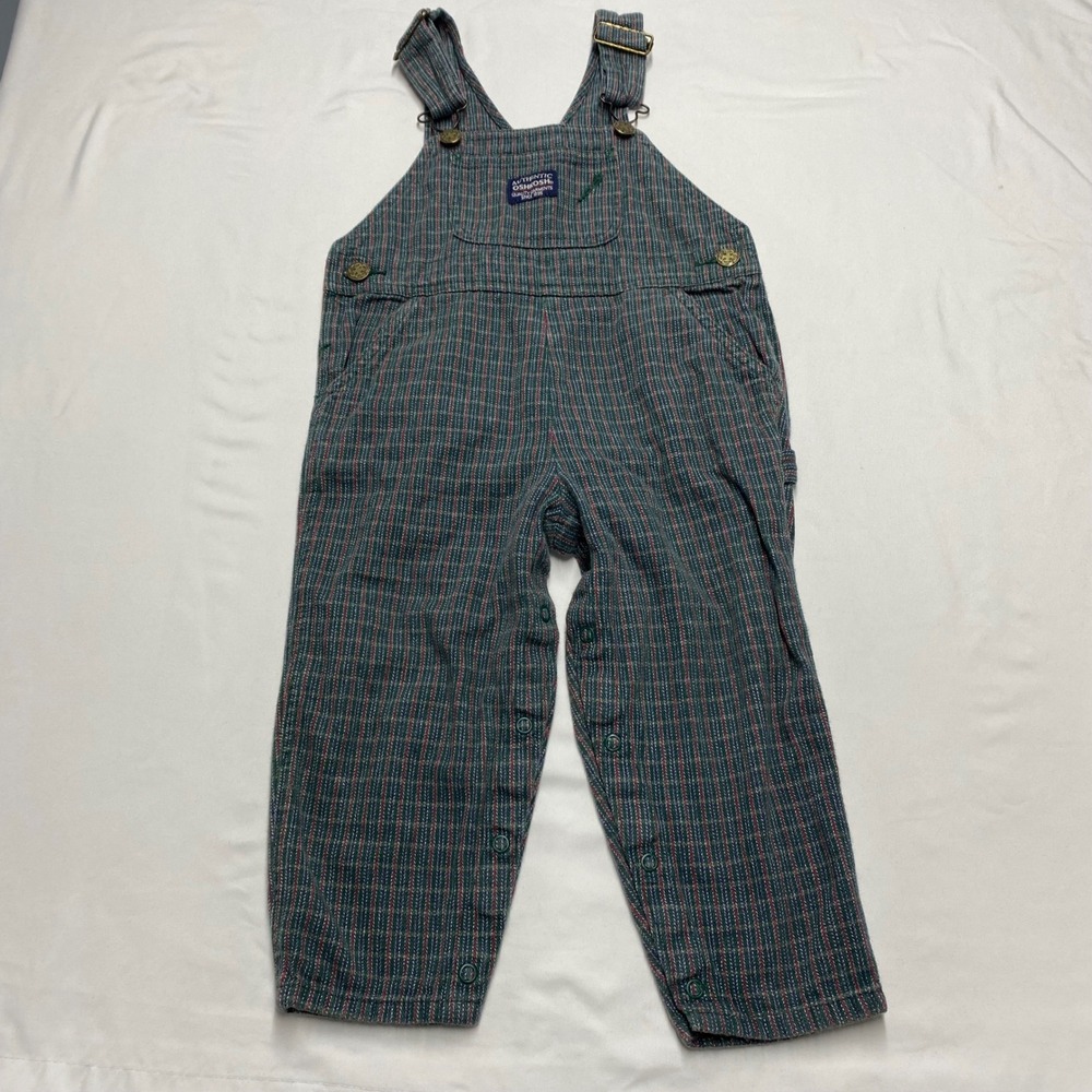 Vintage OshKosh Bgosh Toddler 3T Striped Cotton Bib Overalls Green Red Blue